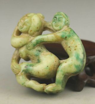 Chinese Old Natural Jade Hand - Carved Statue Pendant 2.  1 Inch