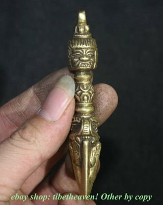 9.  5cm Old Tibet Brass Buddhism Mahakala Phurba Dagger Holder Amulet Pendant