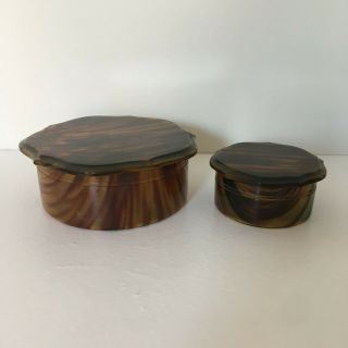 Faux Tortoise Shell Trinket Boxes,  Set Of 2 Cellouide Boxes