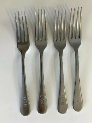 4 Vintage Silco Stainless U.  S.  N Military Flatware Forks; Us Navy