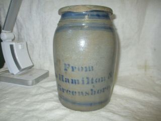 Antique Stoneware 1 Qt.  Canning Jar Crock James Hamilton & Co Greensboro Pa