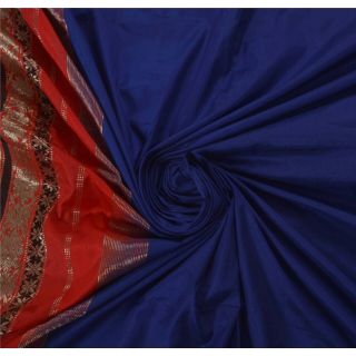 Sanskriti Antique Vintage Saree Pure Silk Woven Blue Brocade Fabric 5 Yd Sari 5