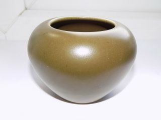 Chinese Olive Green Glazed Vase 11 Cm Diameter 6 Character Double Ring Base Mark