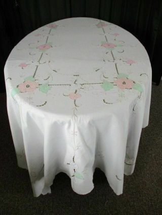ANTIQUE MADEIRA TABLECLOTH - HAND EMBROIDERED - 62 