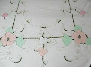 ANTIQUE MADEIRA TABLECLOTH - HAND EMBROIDERED - 62 