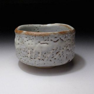 VJ6: Japanese Pottery Tea bowl,  Shino ware by Famous potter,  Shuichi Sawada 2