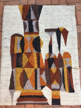Vintage Mid Century Modern Rug Textile Art Wall Hanging Abstract 35x47”