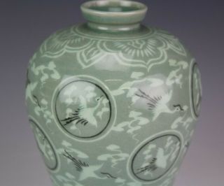 VTG Chinese Export Celadon Red Ware Pottery Flying Crane Decorated 8.  5 