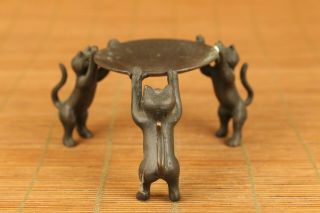 Asian old bronze hand carving three cat candle stick oil lamp statue noble gift 2