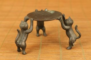 Asian old bronze hand carving three cat candle stick oil lamp statue noble gift 3