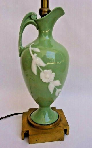 Vintage Dav Art Ny Art Deco Lenox Lamp Green Porcelain Ewer With 3 - Way Light