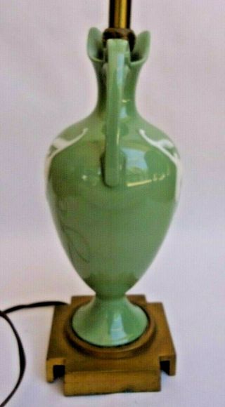 Vintage Dav Art NY Art Deco Lenox Lamp Green Porcelain Ewer With 3 - Way Light 3