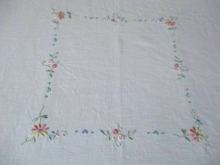 VINTAGE TABLECLOTH HAND EMBROIDERED SMALL FLOWERS - LINEN 4