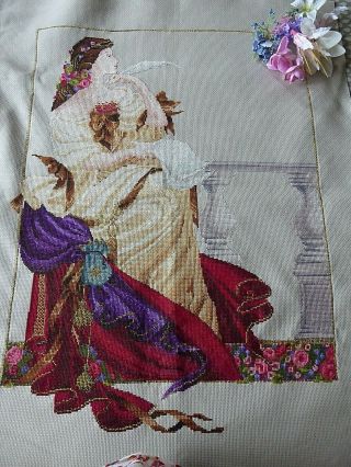 Vintage Hand Embroidered Picture Panel/ Tiny Cross Stitch - Elegant Lady