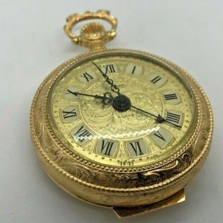Large Vintage Endura Alarm Pocket Watch - Works/ Looks Great - Chased Case