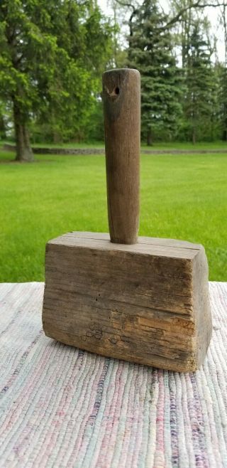 Antique Hammer Tool Primitive Wooden Mallet Old Wood Large Vintage