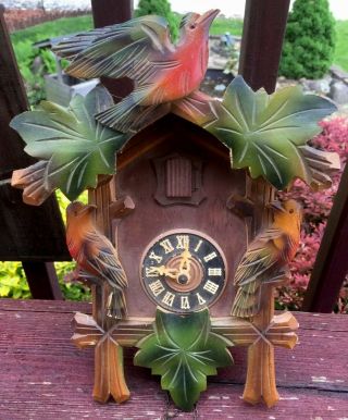 Vintage German Black Forest Wood Carved Birds Cuckoo Clock