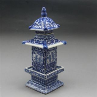 China Blue And White Porcelain Hand Painting Layered Tower Vases W Qianlong Mark