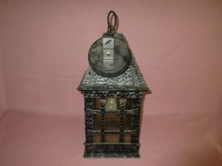 Vintage Hammered Wrought Iron Glass Gothic Hanging Chandelier Lamp Fixture 5