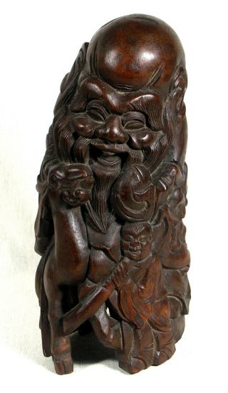 Large Hand Carved Wooden Happy Buddha Riding A Deer Sculpture