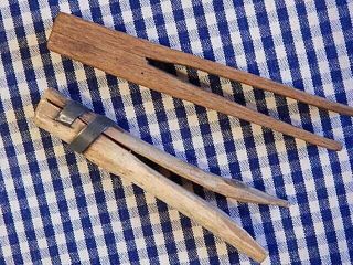 2 Old Vintage Clothes Pins,  Hand - Made,  Unusual