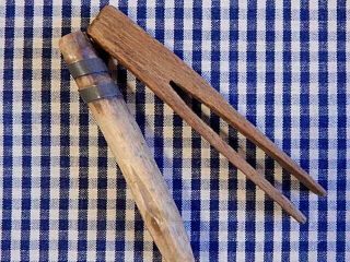 2 OLD VINTAGE CLOTHES PINS,  HAND - MADE,  UNUSUAL 2