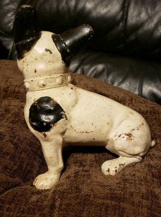 Antique Hubley Cast Iron Black & White French Bulldog Dog Doorstop PA Toy Co 7