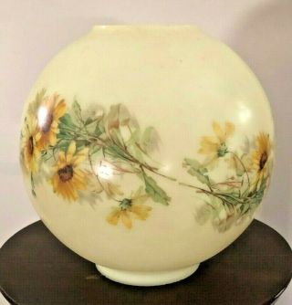 Vintage Yellow & Floral Ball Globe Shade Gwtw Kerosene Oil Lamp 8 1/2 " X 8 1/2 "