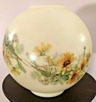 Vintage Yellow & Floral Ball Globe Shade GWTW Kerosene Oil Lamp 8 1/2 