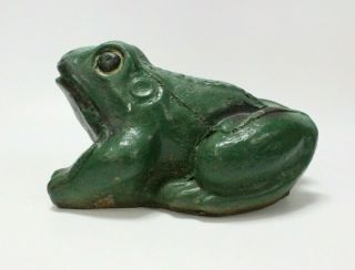 Vintage Farm House Lawn Garden Cement Concrete Frog Toad Old Painted Green 10 " L