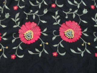 VIN Silk? BLACK FLORAL Embroidered Piano Scarf with long BLACK Fringe 3