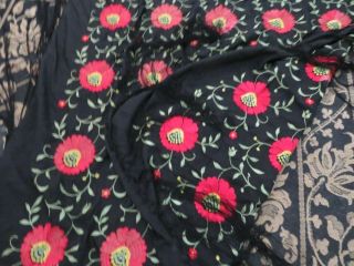 VIN Silk? BLACK FLORAL Embroidered Piano Scarf with long BLACK Fringe 5