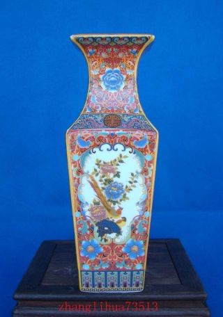 255mm Handmade Painting Cloisonne Porcelain Vase Bird Flower Yongzheng Mark Deco