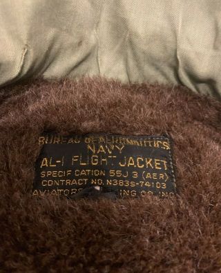 1940s Bureau Of Aeronautics Navy AL - 1 (AER) Flight Jacket Size 44 USN Deck Vintage 2