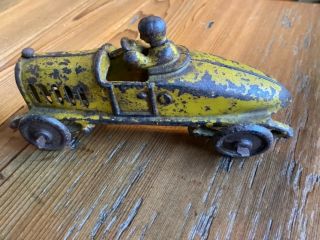 Circa 1920’s Cast Iron Race Car With Driver,  Open Louvres On Hood