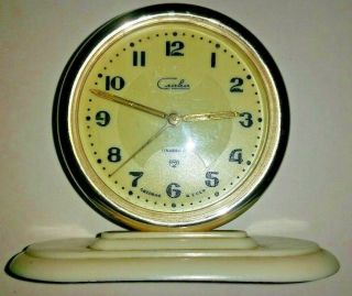Vintage Soviet Russian Cccp Ussr Gold Tone Mechanical Wind Up Alarm Clock Craba
