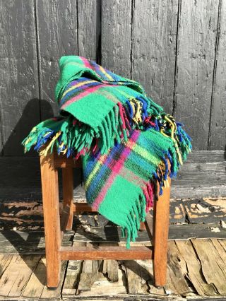 Vintage 60 ' s 70 ' s Green Tartan Blanket Picnic Blanket/Throw Goodwood 2
