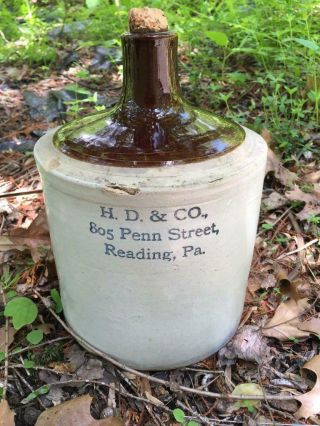 Antique Brown Top H.  D.  & Co 805 Penn St Reading Pa Stoneware 1 Gal.  Crock Jug
