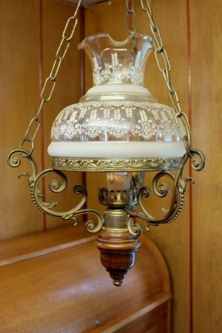 Antique Vintage Ceiling Lamp Chandeliers Brass & Designed Glass Shade