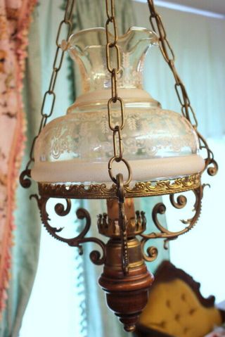 Antique Vintage Ceiling lamp Chandeliers Brass & designed glass Shade 2