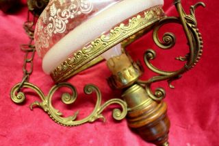 Antique Vintage Ceiling lamp Chandeliers Brass & designed glass Shade 6