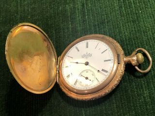 Antique Elgin Pocket Watch 14k Solid Gold Ornate Hunter Case - Runs Old