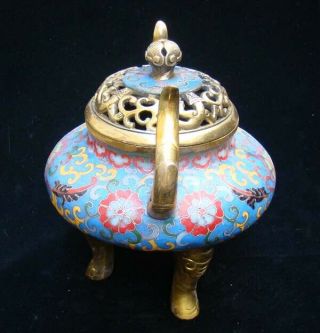 Handmade Carving Statue Elephant Brass Cloisonne Enamel Incense Burner 03 6