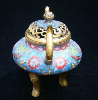 Handmade Carving Statue Elephant Brass Cloisonne Enamel Incense Burner 03 7