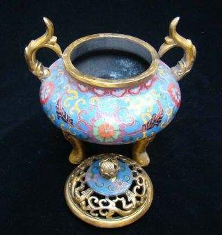 Handmade Carving Statue Elephant Brass Cloisonne Enamel Incense Burner 03 8