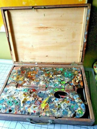 Victorian Era Box And Palette Plein Air Wooden Artist Box Paints Brushes Folding