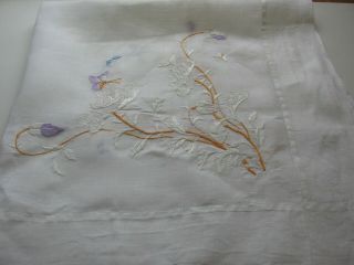 ANTIQUE PINA LINEN TABLECLOTH HAND EMBROIDERED BUTTERFLIES & BLOSSOMS 38 