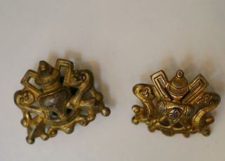 2 Antique Chinese Qing Dynasty Gold Wash Or Gilt Repousse & Incised Robe Buttons