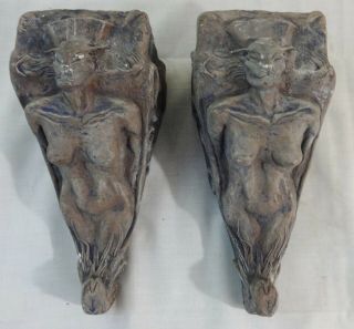 Contemporary Plaster Corbels Macabre Demon Depiction Signed & Dated