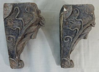 Contemporary Plaster Corbels Macabre Demon Depiction Signed & Dated 5